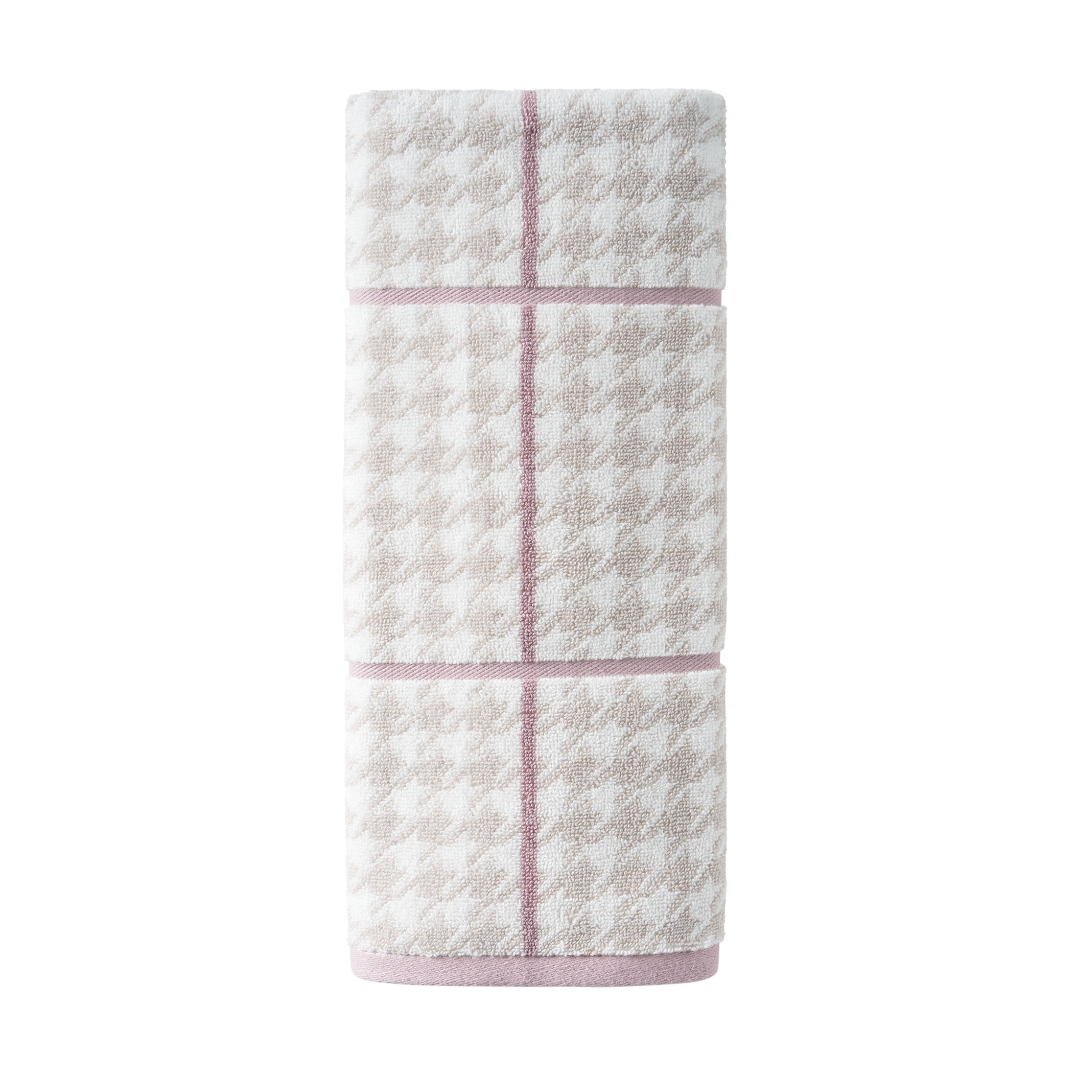 Beautiful by Drew Barrymore Plaid Hand Towel, Soft 100% Cotton, Rose ...