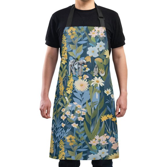 Beautiful Plant Floral Field Kitchen Apron with 2 Pockets Adjustable waterproof Cooking Aprons for Women Men Chef