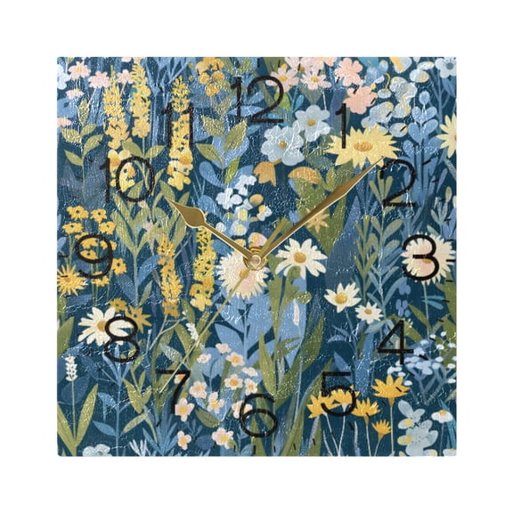 Beautiful Plant Floral Field Wall Clock 7.78" Non-Ticking Silent Battery Operated for Home Bedroom Office Kitchen Living Room(Gold)