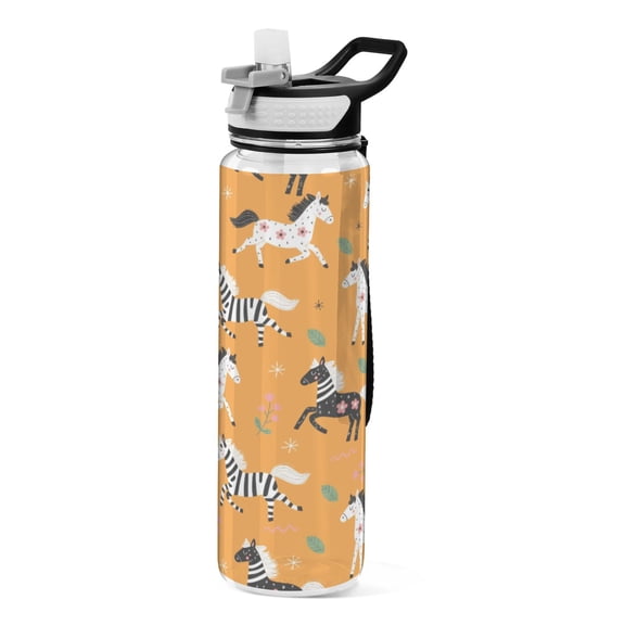 Beautiful Pony Pattern Sport Water Bottle Tritan with Straw 1000ml Portable for Outdoor Daily Use