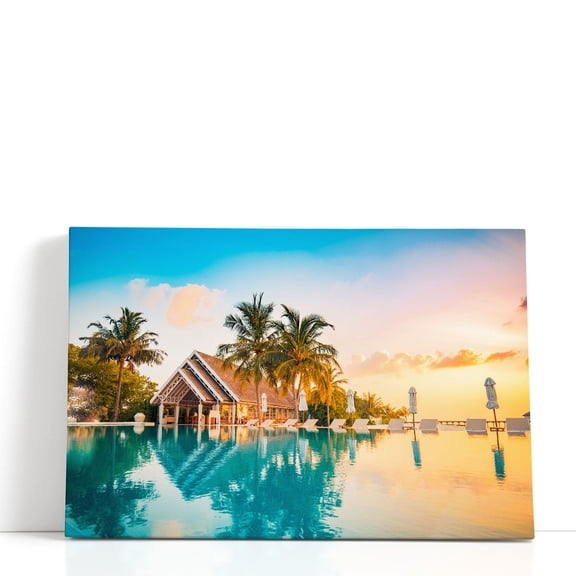 Beautiful Poolside Sunset Sky - Wrapped Canvas Print Wall Art | 18" W x 12" H