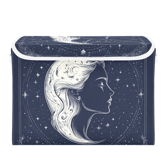 Beautiful Profile Woman Face Stars Foldable Storage Bin with Lid and Handle Collapsible Storage Box 16.5 x 12.6 x 11.8 inches