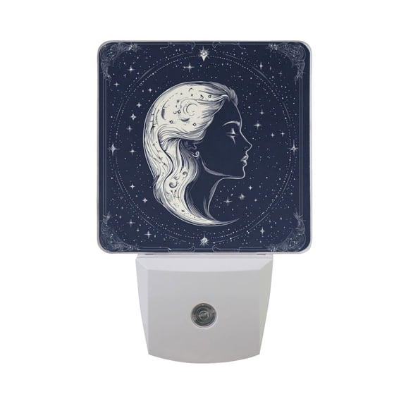 Beautiful Profile Woman Face Stars LED Night Light with Smart Sensor Plug Into Wall Dusk to Dawn 2 packs