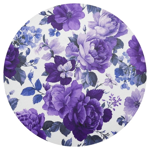 Beautiful Purple Florals PVC Round Grid Placemat Table Mat 1 Pc 15.4" x 15.4"