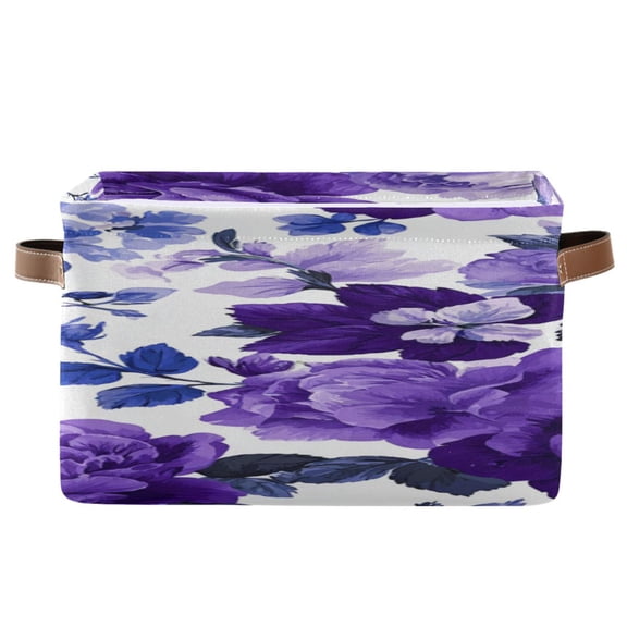 Beautiful Purple Florals Square Storage Bins with Handles Collapsible Containing Box 1 Pack