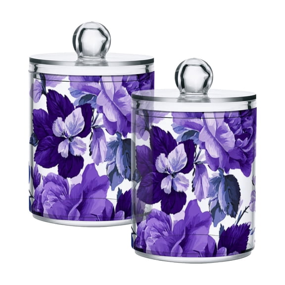Beautiful Purple Florals Translucent Plastic Cans Storage Canisters with Lid Set of 2