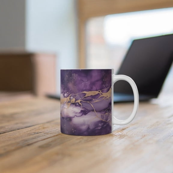 Beautiful Purple & Gold Ceramic Mug, Beautiful Purple Gold Marble Agate Pattern Coffee Cup, Beautiful Modern Marbled Tea Cup.