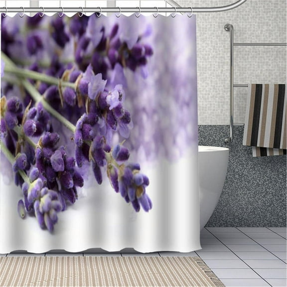 Beautiful Purple Lavender Flowers Shower Curtain Bathroom Curtain Fabric Waterproof Polyester for Bathtub Art Decor 71X71 Inch