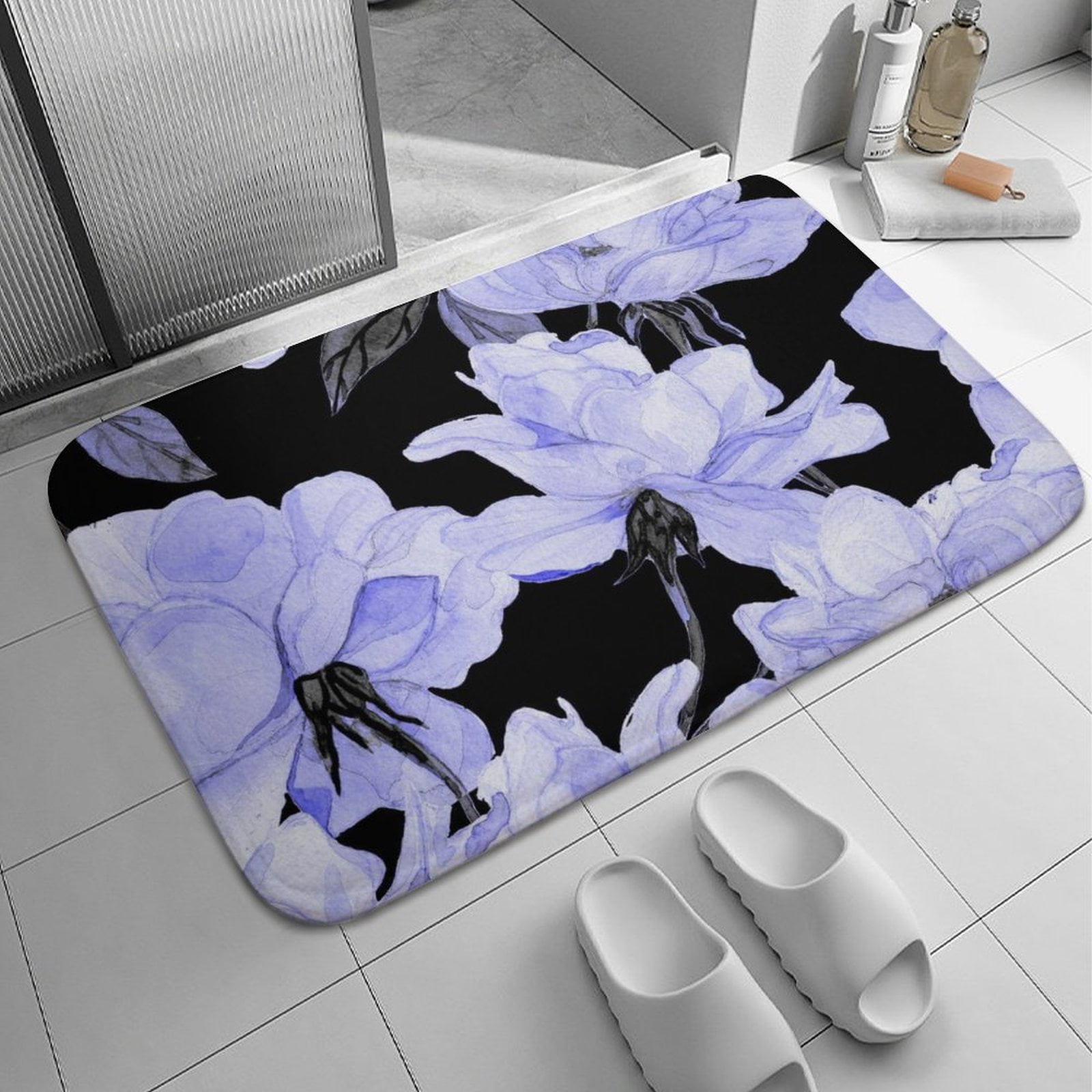 Beautiful Purple Lily Flowers Bath Rugs Absorbent Non Slip Door Mats