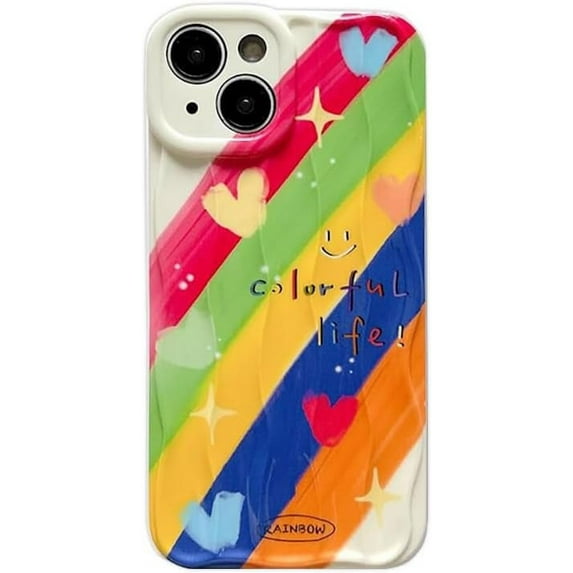 Beautiful Rainbow Colorful Love Heart Smile Face Water Ripple Soft Phone Case Compatible with iPhone Case (Colorful,iPhone 13 Pro)