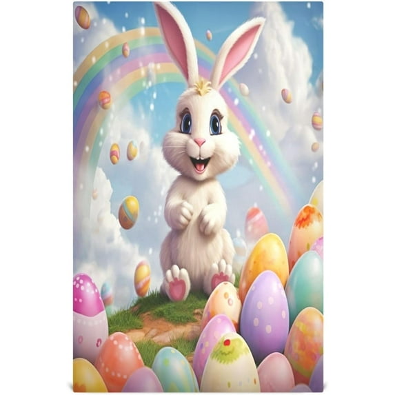 Beautiful Rainbow Easter Bunny Kitchen Dish Towel Set,Drying Kitchen Towels Tea Towels Gift Set for Drying Cleaning Cooking Baking 1Pcs Wash cloth