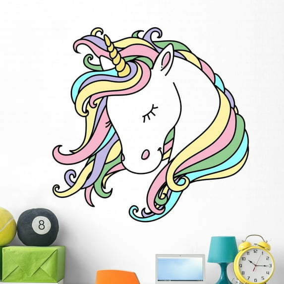 Beautiful Rainbow Haired Unicorn Wall Decal Wallmonkeys Peel and Stick Decals for Girls (48 in H x 48 in W) WM502876