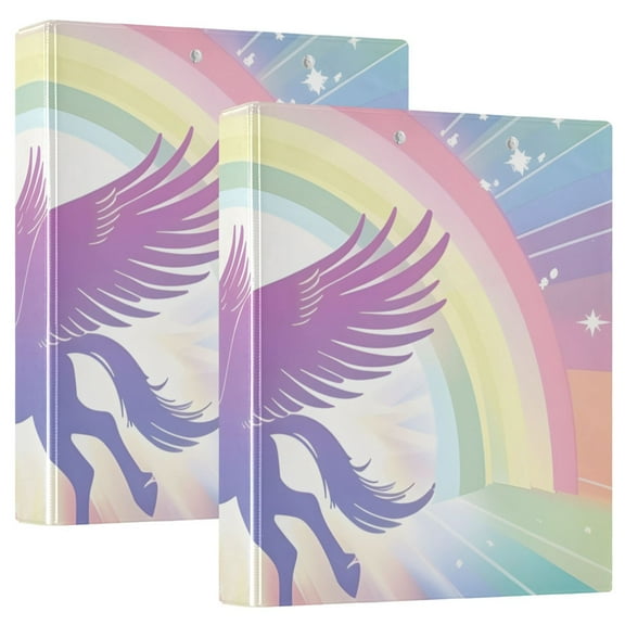 Beautiful Rainbow Unicorn 3 Ring Binders 1.5 inch Hardcover File Folders with Interior Pockets A4 Size Organizer for School Office Hospital Set of 2