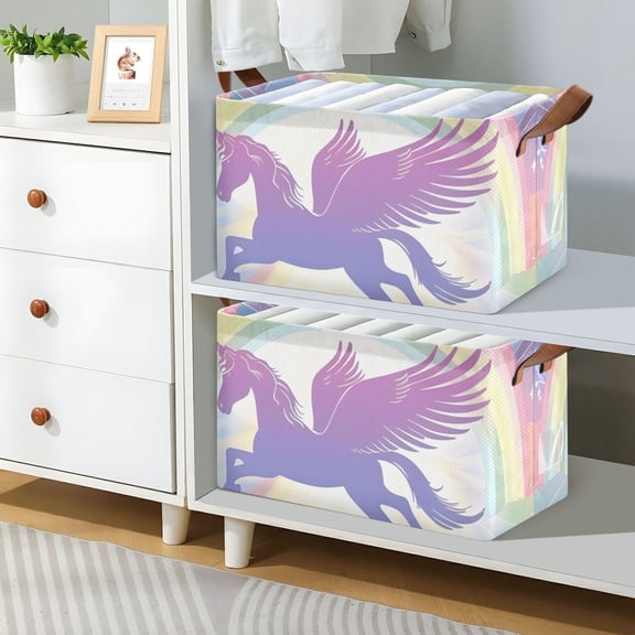 Beautiful Rainbow Unicorn Foldable Storage Large Fabric Storage Baskets Organizer Storage Bins with Handles for Shelves