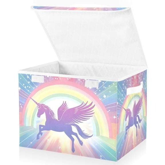 Beautiful Rainbow Unicorn Storage Basket for Shelves Foldable Container Organizer for Organizing Toys Clothes Books with Handles