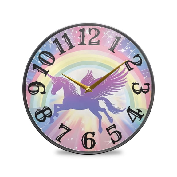 Beautiful Rainbow Unicorn Wall Clock 12 Inch Silent Non Ticking Battery Operated Easy to Read for Kitchen Living Room
