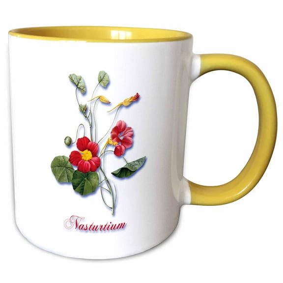 3drose, Beautiful Red and Yellow Nasturtium Botanical Print, 11oz Two-tone Yellow Mug