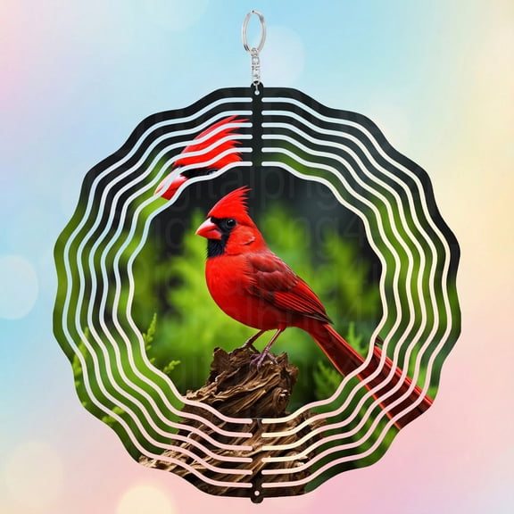 Beautiful Red Cardinal Bird 3D Wind Spinner Stainless Steel Kinetic Yard Art Decor