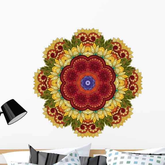 Beautiful Red Floral Mandala Wall Decal Wallmonkeys Peel and Stick Graphics (36 in H x 36 in W) WM503018