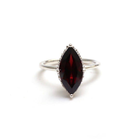 PILWALS Solitaire Marquise Cut Red Garnet Engagement Ring 925 Sterling, Sterling Silver