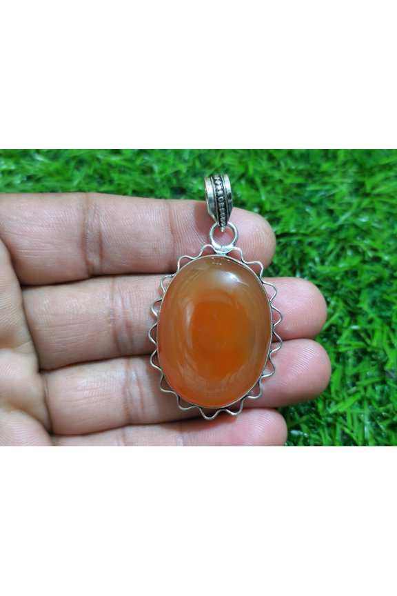 Beautiful Red Onyx Cabochon Gemstone Handmade 925 Sterling Silver Pendant 36 mm