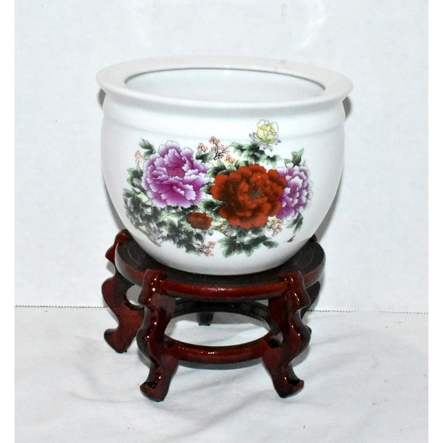 Beautiful & Red Peony Flowers White Jardiniere Plant Satsuma With