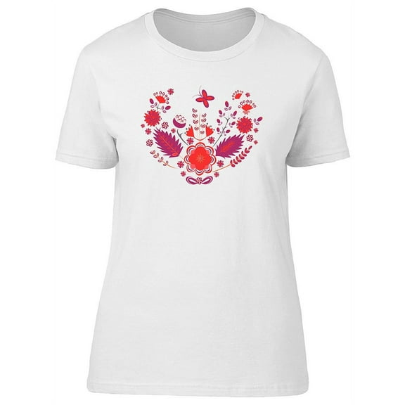 Beautiful Red Pink Floral Heart T-Shirt Women -Image by Shutterstock, Female Small
