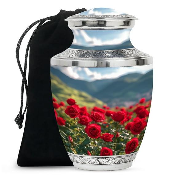 Beautiful Red Rose Large Memorial Urns For Human Ashes Adult Male - Funeral Urn For Adult Female Ashes - Decorative Ashes Adult Human - 10 Inch