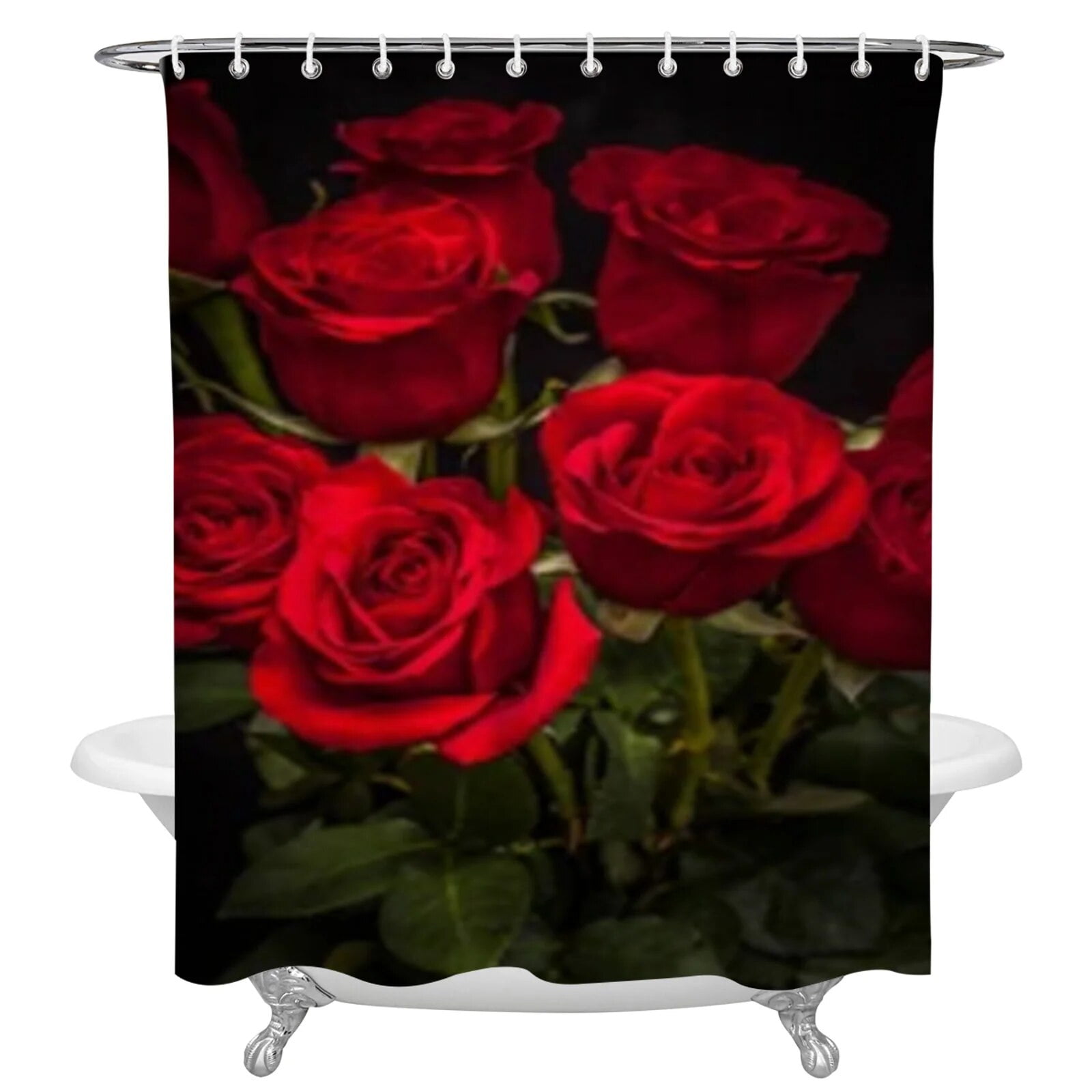Beautiful Red Roses On A Black Background Waterproof Shower Curtain