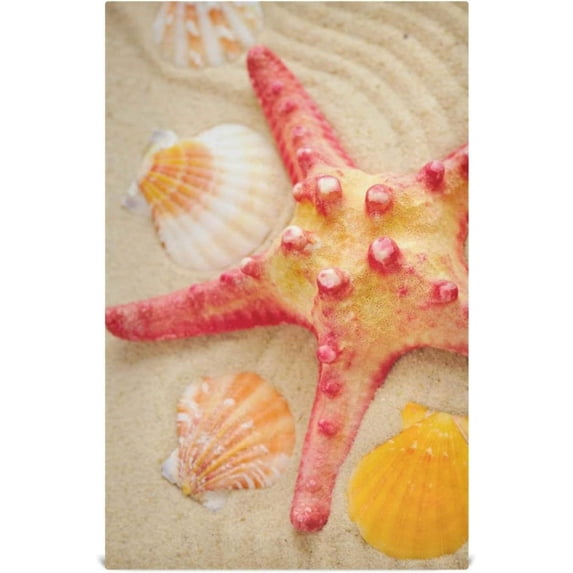 Beautiful Red Starfish Tea Towels Set of 6 Seashells Sandy Beach Kitchen Dish Cloth with Hanging Loop, 18"x28"Lint-Free Absorbent Towel for Kitchen Drying Wiping and Cleaning