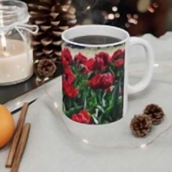 Beautiful Red Tulips Mug 11Oz, Awesome Tulips Coffee Or Tea Mug, Nature, Flowers