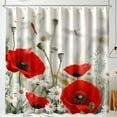 Beautiful Red and White Daisy Floral Shower Curtain with Dragonfly