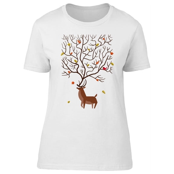Beautiful Reindeer & Fall Leaves T-Shirt Women -Image by Shutterstock, Female Large
