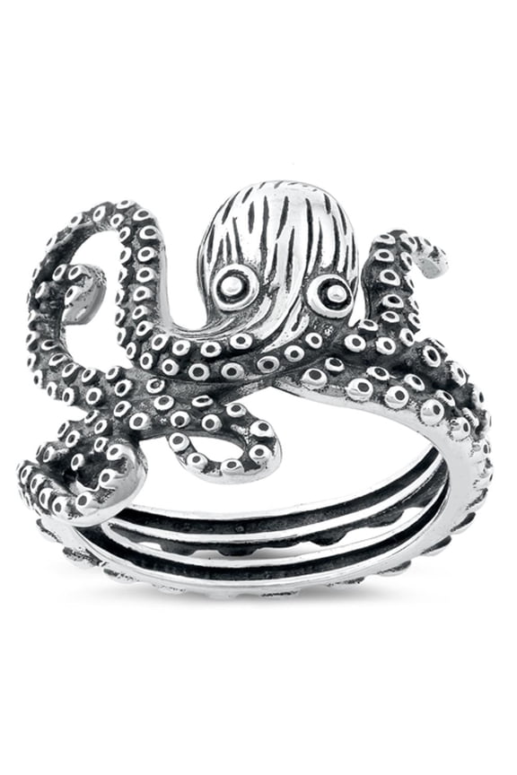 Beautiful Ring .925 Sterling Silver Oxidized Octopus Animal Band Jewelry Female Male Unisex Size 12