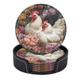 thumbnail image 1 of PU Leather Coasters for Drinks Bar Beer,Set of 6 with Holder,Round Housewarming Gift,Beautiful Rooster Surrounded By Colorful Peonies, 1 of 4