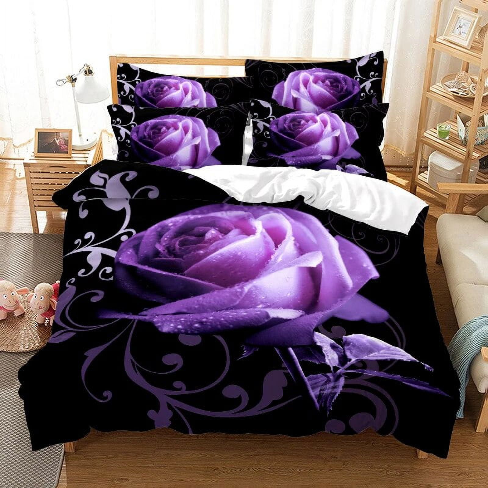 Beautiful Rose Floral Duvet Cover Garden Flowers Bedding Set Microfiber