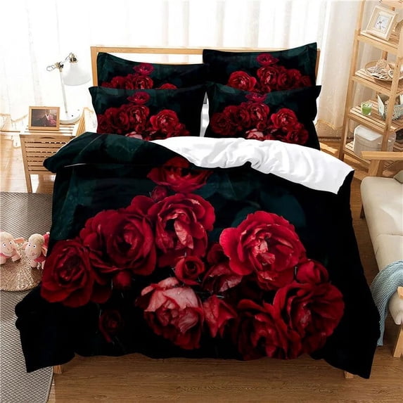 Beautiful Rose Floral Duvet Cover Garden Flowers Bedding Set Microfiber Comforter Cover Twin Full For Kids Teen Adult Room Decor
