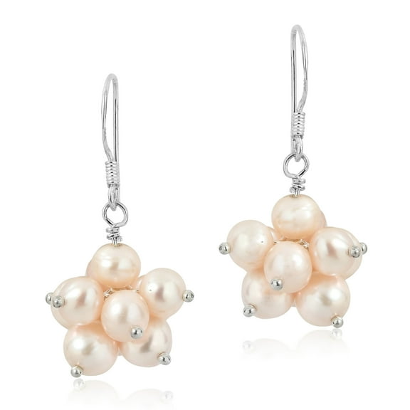 Beautiful Round Cluster of Pink Pearls Dangle Earrings