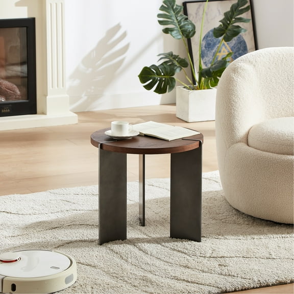 Beautiful Round Coffee Table Of Walnut And Metal Construction Splendid With Base