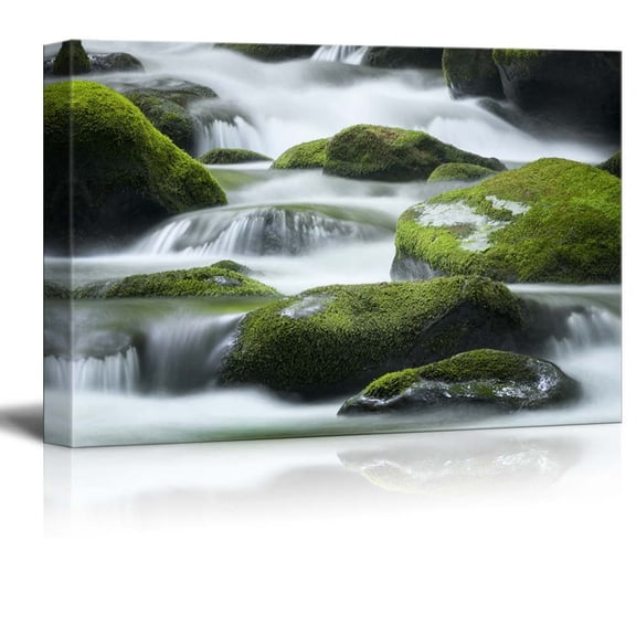 Beautiful Scenery Landscape Cascading Water Over Bright Green MossCovered Boulders in Tennessee - Canvas Art Wall Art - 12" x 18"