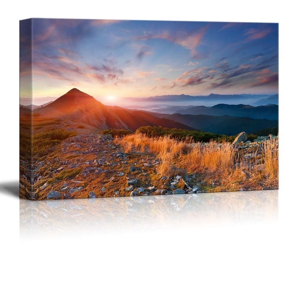 Beautiful Scenery Landscape Colorful Autumn View in The Mountains at Sunrise - Canvas Art Wall Art - 32" x 48"
