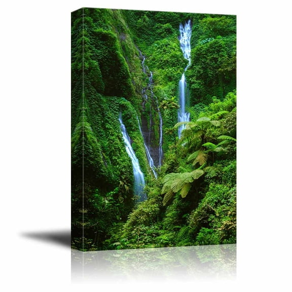 Beautiful Scenery Landscape Madakaripura Waterfall in Green Mountain East Java Indonesia - Canvas Art Wall Art - 48" x 32"