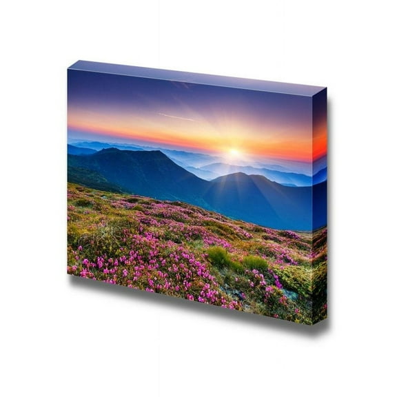 Beautiful Scenery Landscape Magic Pink Rhododendron Flowers on Summer Mountain - Canvas Art Wall Art - 24" x 36"