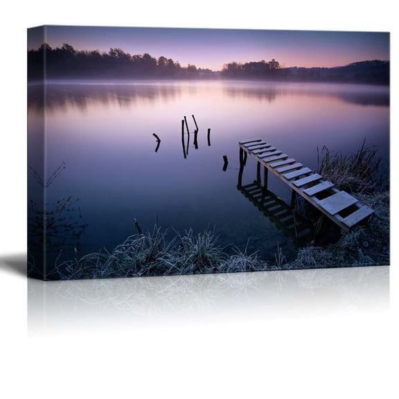 Beautiful Scenery Landscape Misty Peaceful Quiet Lake in Early Morning Calmness Concept Nature Beauty - Canvas Art Wall Art - 16" x 24"