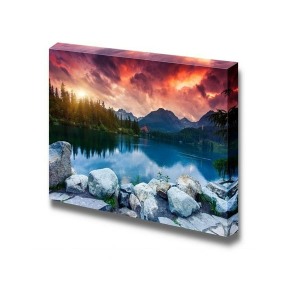Beautiful Scenery Landscape Mountain Lake in National Park High Tatra Nature Beauty - Canvas Art Wall Art - 12" x 18"