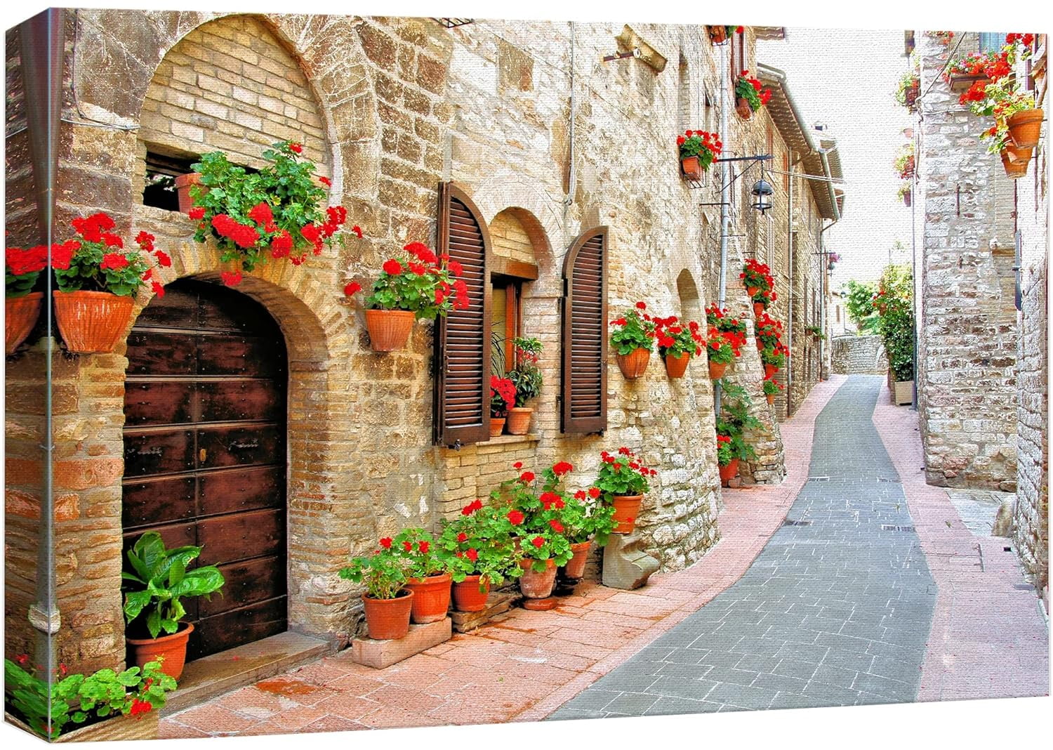 Italian Village Street Floral Landscape Canvas Art in 32" x 48"