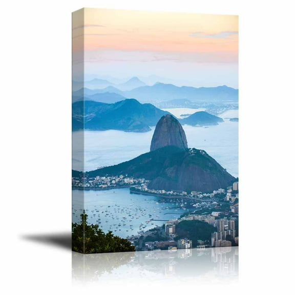 Beautiful Scenery Landscape of Rio De Janeiro View from Corcovado to Sugarloaf Mountain - Canvas Art Wall Art - 16" x 24"