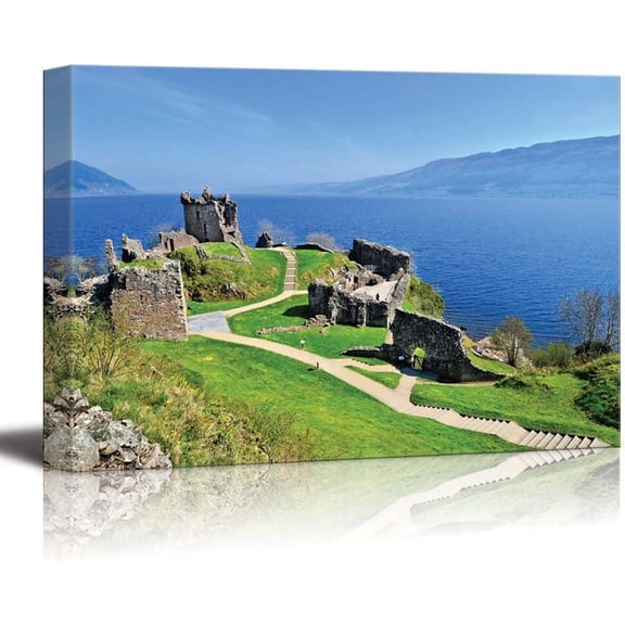 Beautiful Scenery Landscape of Ruins of Urquhart Castle Along Loch Ness Scotland - Canvas Art Wall Art - 12" x 18"
