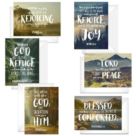 Beautiful Scenery Sympathy Card Pack / 24 Comforting Bible Verse Cards And Envelopes / 6 Serene Religious Condolence Card Designs / 4 5/8" x 6 1/4" Christian Nature Note Cards