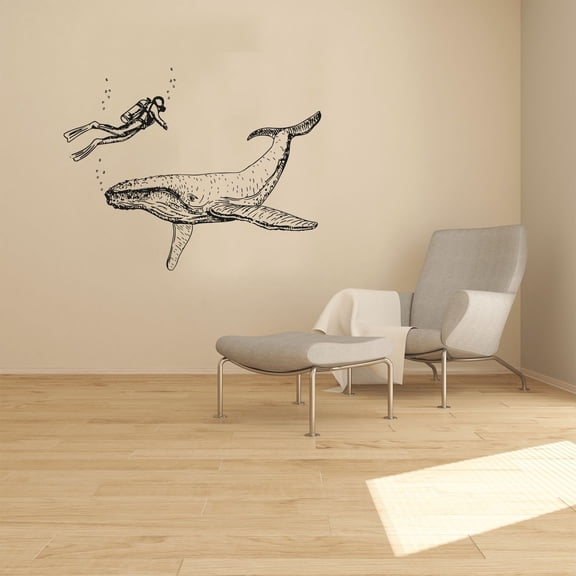 Beautiful Scuba Diver And shark Underwater Silhouette Scuba Diving Art Vinyl Wall Art Wall Sticker Wall Decal Home Gym Underwater Space DecorWall Décoration Design Wall Décor Decal Size (8x10 inch)